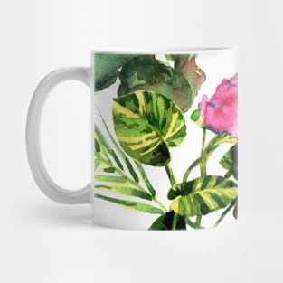 Seamless tropical flower, plant and leaf pattern background Mug